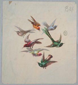 Design for tapet og tekstiler: Fugler av Unknown artist
