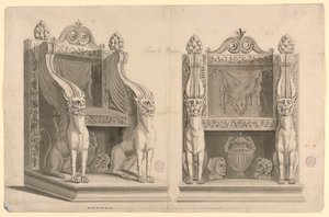 Design for en trone til presten av Bacchus, etter gammel marmor av Unknown artist