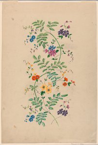 Design for en vertikal Rinceau for et vevd stoff av Unknown artist
