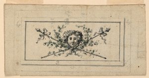 Design for et panel med et hode foran to kryssede thyrsi av Unknown artist