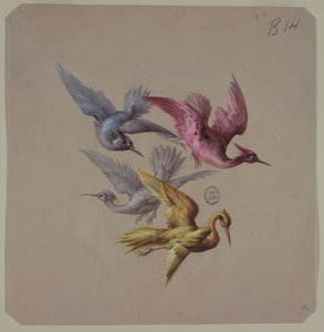 Design for tapet og tekstiler: Fugler av Unknown artist