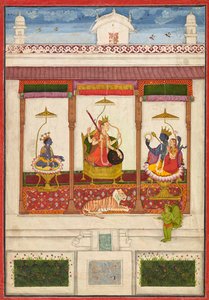 Devi med Krishna og Vishnu i et palass av Unknown artist