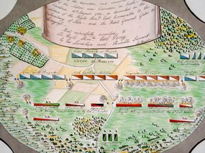 Diagram over slaglinjene i slaget ved Camden, South Carolina, 16. august av Unknown artist