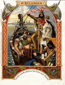 Die Nibelungen , opera komponert av Heinrich Dorn (1804-1892) i 1854, tysk dirigent og komponist. kromolitografi fra 1800-tallet. av Unknown artist