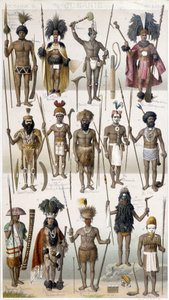 Ulike kostymer til Warriors of Oceania. av Unknown artist