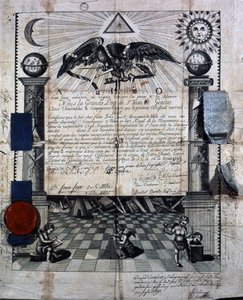 Diplom av Isaac Huit som ledsager og mester i Royal Masonry Art, tildelt i 1789 av Grand Lodge of St-Jean i Genève. av Unknown artist