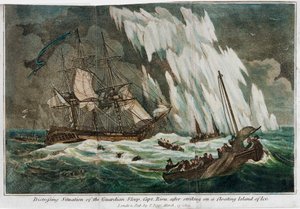 Kritisk situasjon for sluppen «Guardian», kaptein Riou, etter å ha truffet en flytende isøy. av Unknown artist