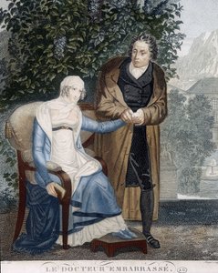 Doctor Preget (foran en syk kvinne). av Unknown artist