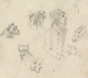 Hunder, mennesker og hester av Unknown artist