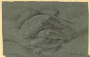 Tegning: En studie av foldede hender av Unknown artist