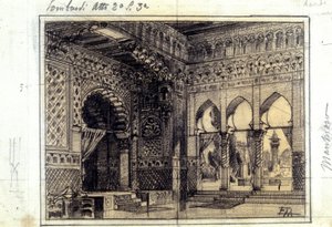 Tegning for dekoren av scene 3 i akt II av operaen «I Lombardi» eller «The Lombards at the First Crusade» komponert av Giuseppe Verdi (1813 - 1901) i 1843. av Unknown artist