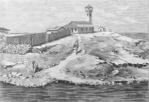 Dreyfus-sak: Kaptein Alfred Dreyfus (1859 - 1935) deportert til Devil Island (1895 - 1899) i Guyana. Gravering. av Unknown artist