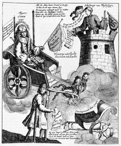 Nederlandsk satirisk trykk mot John Law (1671-1729), om Mississippi-saken av Unknown artist
