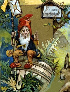 Dverg eller farfadet med lanterne. 1800-talls kromolitografi. av Unknown artist