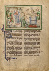 Keiser Domitian taler til evangelisten Johannes og evangelisten Johannes i et kar med kokende olje av Unknown artist