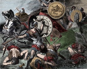 Epaminondas redder Pelopidas - Antikkens Hellas: Epaminondas (418-362 f.Kr.) redder Pelopidas (420-364 f.Kr.) under Korintkrigen (395-387 f.Kr.) av Unknown artist