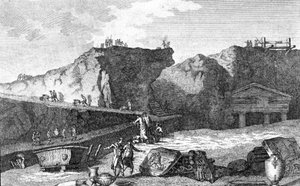 Utgravninger i Pompei. Gravering av Unknown artist