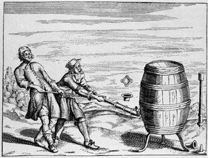 Erfaring utført av den tyske forskeren Otto van Guericke for å beregne atmosfærisk trykk. Tallerken hentet fra "Ottonis de Guericke: Experimenta Nova Magdeburgica de vacuo spatio"" av Otto von Guericke (Otto de Guericke av Unknown artist