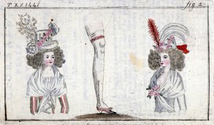 Mote 1700-tallet: frisyre og strømpebånd for kvinner rundt 1788. av Unknown artist
