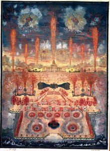 Fyrverkeri og belysning 16. juni 1744 i Moskva (Russland). Anonymt verk, akvarell og gouache på papp, midten av 1700-tallet. Rokokkostunst. Statens historiske museum, Moskva. av Unknown artist