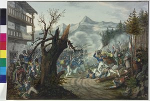 Kamp mellom bayerske soldater og tyrolske bønder av Unknown artist