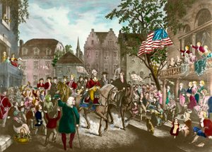 Første av den amerikanske uavhengighetskrigen: George Washington (1732-1799) triumferende inntog i New York etter det engelske nederlaget av Unknown artist