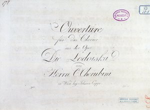 Første side med partitur av ouverture for pianoforte fra operaen "" Lodoiska"" av Luigi Cherubini av Unknown artist