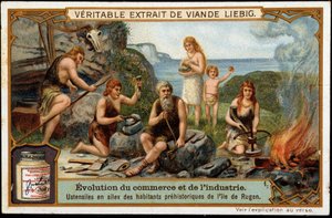 Flintredskaper til de forhistoriske innbyggerne på Rugen Island - Liebig-reklameetikett av Unknown artist