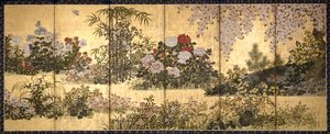 Blomster og sommerfugler (blekk, farge og bladgull på papir) av Unknown artist