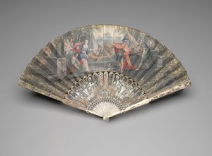 Sammenleggbar vifte med Jefta som møter datteren sin, ca. 1740-50-tallet av Unknown artist