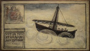 Tidligere voto (ex voto) sjømann, populært tilbud som et løfte om hengivenhet og takknemlighet for sjømannen som overlever til farene ved havet som kommer fra kirken Carmine, Torre del Greco, nær Napoli 1608 Italia av Unknown artist