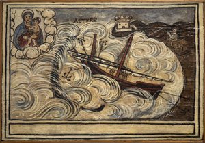 Tidligere voto (ex voto) sjømann, populært tilbud som et løfte om hengivenhet og takknemlighet for sjømannen som overlever til farene ved havet som kommer fra kirken Carmine, Torre del Greco, nær Napoli, Italia fra 1800-tallet av Unknown artist
