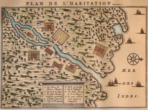 Francois Leguats kart over bosetningen hans på Rodrigues - Le plan de l