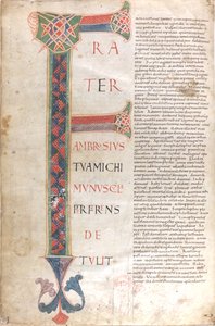 Broder Ambrosius gir meg en liten gave. Kapuletter fra St. Hieronymus#39; innvielsesbrev. av Unknown artist