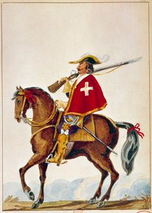 Fransk Armee: De Valmont, musketer for garde av kardinal Richelieu. Gravering fra 1600-tallet. Paris, B N av Unknown artist