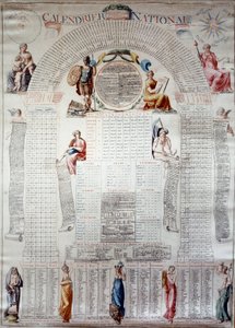 Den franske revolusjonen: nasjonal kalender beregnet for tretti år fra 31/12/1792. Gravering 1792 Paris, Musee Carnavalet av Unknown artist
