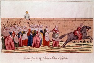 Den franske revolusjonen i 1789: avantgarde des femmes på vei til Versailles 5. oktober 1789. Gravering fra 1700-tallet. Paris, B.N. av Unknown artist
