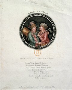 Fransk revolusjon: representasjon av Barra og Viala. Joseph Agricol Viala (1780-1793) og Joseph Bara (1780-1793), heltebarn fra den franske revolusjonen som kjempet henholdsvis i Marseille og i Vendee for Republique. Gravering fra 1700-tallet av Unknown artist