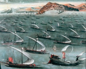 Fransk flåte utenfor byen Genova (maleri av Unknown artist