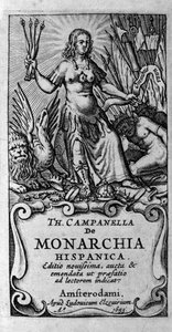 Frontispice av "" De monarchia hispanica"" (Monarkiet i Spania) av den italienske filosofen Tommaso Campanella (1568-1639). 1683 av Unknown artist