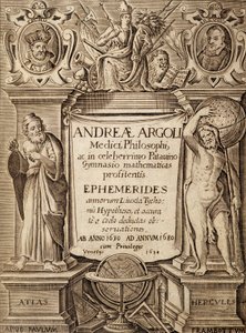 Frontispice av "Ephemerides" med Hercules og Atlas av Andreas Argoli av Unknown artist
