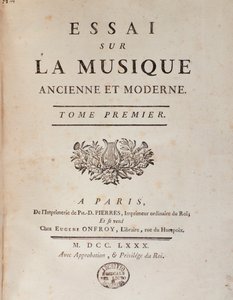 Frontispice av ""Essay om gammel og moderne musikk"" av Jean Benjamin de Laborde (Jean-Benjamin de La Borde) (1734-1794) 1780 Bologna, civico museo musicale av Unknown artist