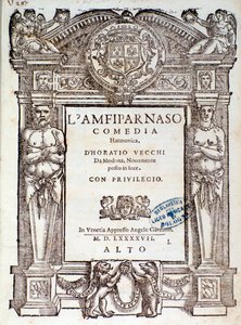 Frontispice fra Amfiparnaso madrigalkomedie av Orazio Vecchi av Unknown artist