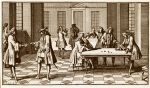 Spillrom på 1700-tallet - Gravering av Sebastien Le Clerc i "Essay d