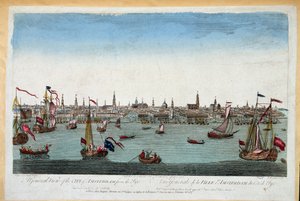 Generell utsikt over Amsterdam tatt fra havet fra 1700-tallet (gravering) av Unknown artist