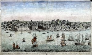 Generell utsikt over Lisboa, hovedstaden i Portugal - gravering av Unknown artist