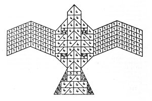 Geometri av Sulbasutras: plan av brannalteret i form av en falk. Matematisk skjema som refererer til reglene for konstruksjon av offeraltere fra den vediske perioden i India (1500-500 f.Kr.). Journal of the Asiatic Society of Bengal av av Unknown artist