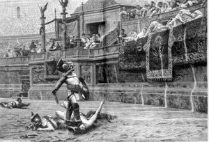 Gladiatorkamp i romertiden etter maleriet av J L Gerome av Unknown artist