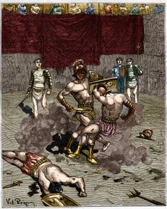 Gladiatorkamp. 1800-talls gravering. av Unknown artist