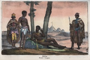 Gonqui Hottentots of the Cape - gravering fra "" skikker og tradisjoner til alle folkeslag i universet. Det vil si historien om regjeringen, lovene, militsen, om religionen til alle nasjoner fra de fjerneste tider til i dag "1856 av Unknown artist